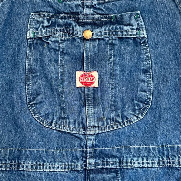 Y2K Red Kap Denim Bib Overalls 46x30 Paint Patina Utility Carpenter Grunge VF - Picture 4 of 16